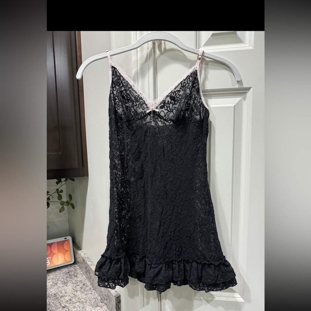 Victoria's Secret black lace slip with pink lace detail medium
